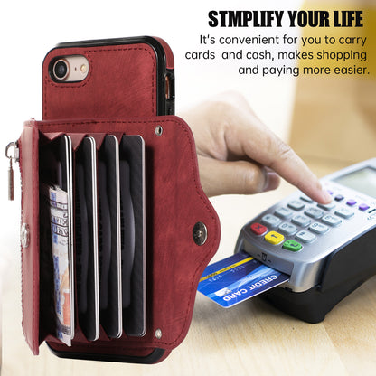 For iPhone 7 / 8 / SE (2020) / SE (2022) RFID Blocking Card Bag Phone Case Kickstand PU Leather+TPU Cover