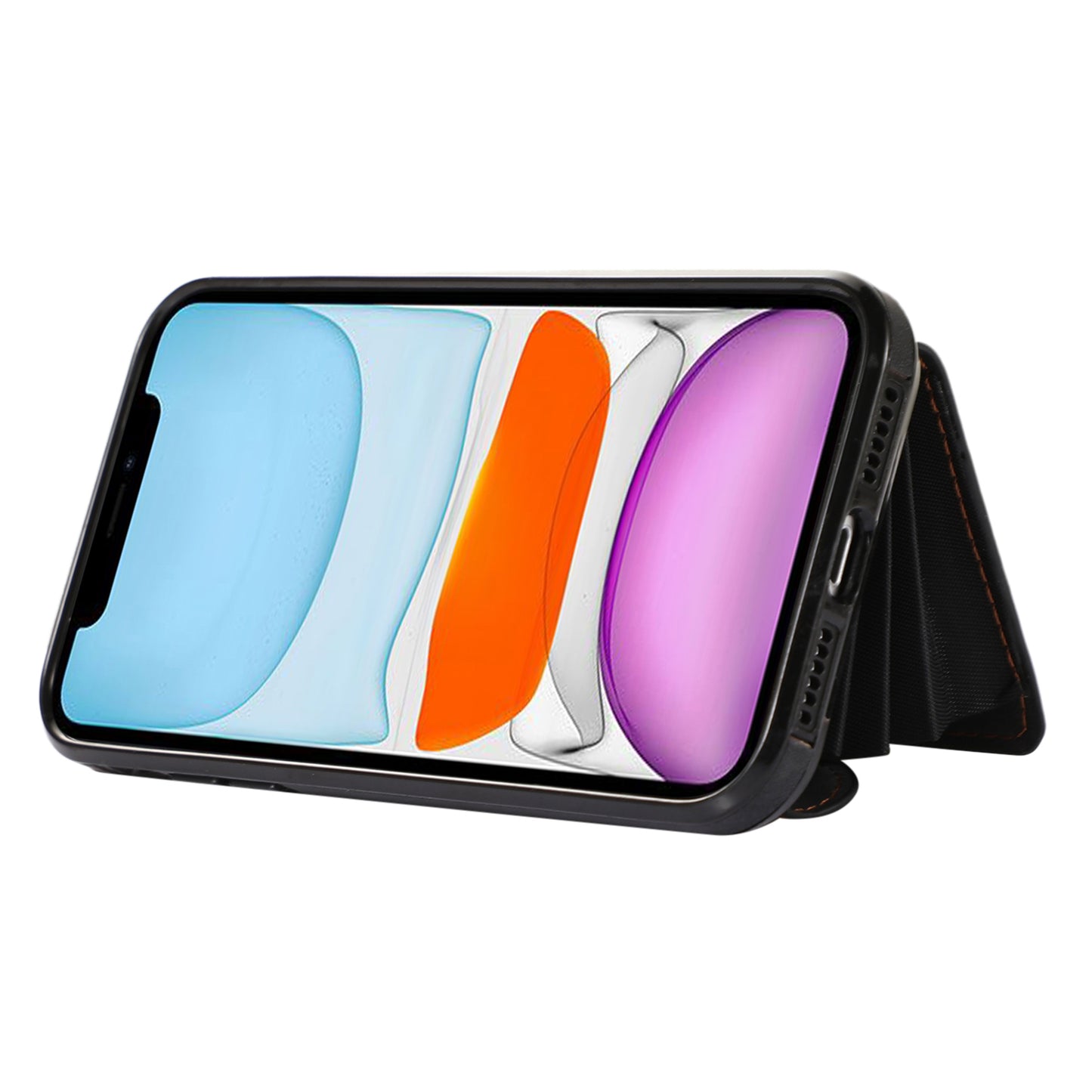 PU Leather+TPU Cover for iPhone 11 RFID Blocking Card Bag Phone Case with Kickstand