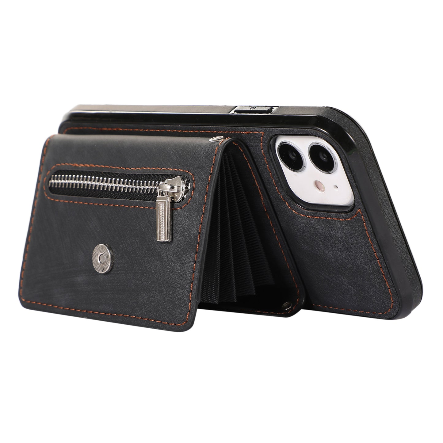 PU Leather+TPU Cover for iPhone 11 RFID Blocking Card Bag Phone Case with Kickstand