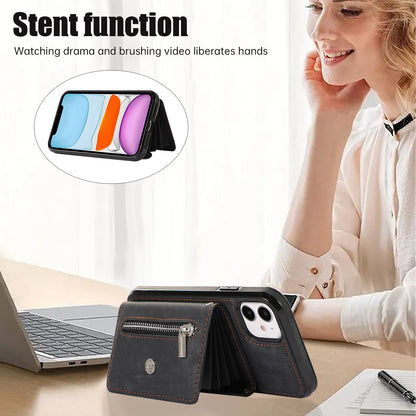 PU Leather+TPU Cover for iPhone 11 RFID Blocking Card Bag Phone Case with Kickstand