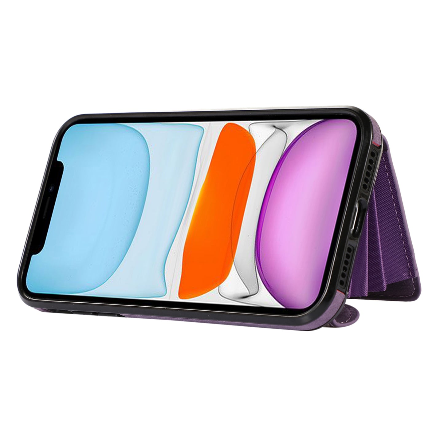 PU Leather+TPU Cover for iPhone 11 RFID Blocking Card Bag Phone Case with Kickstand