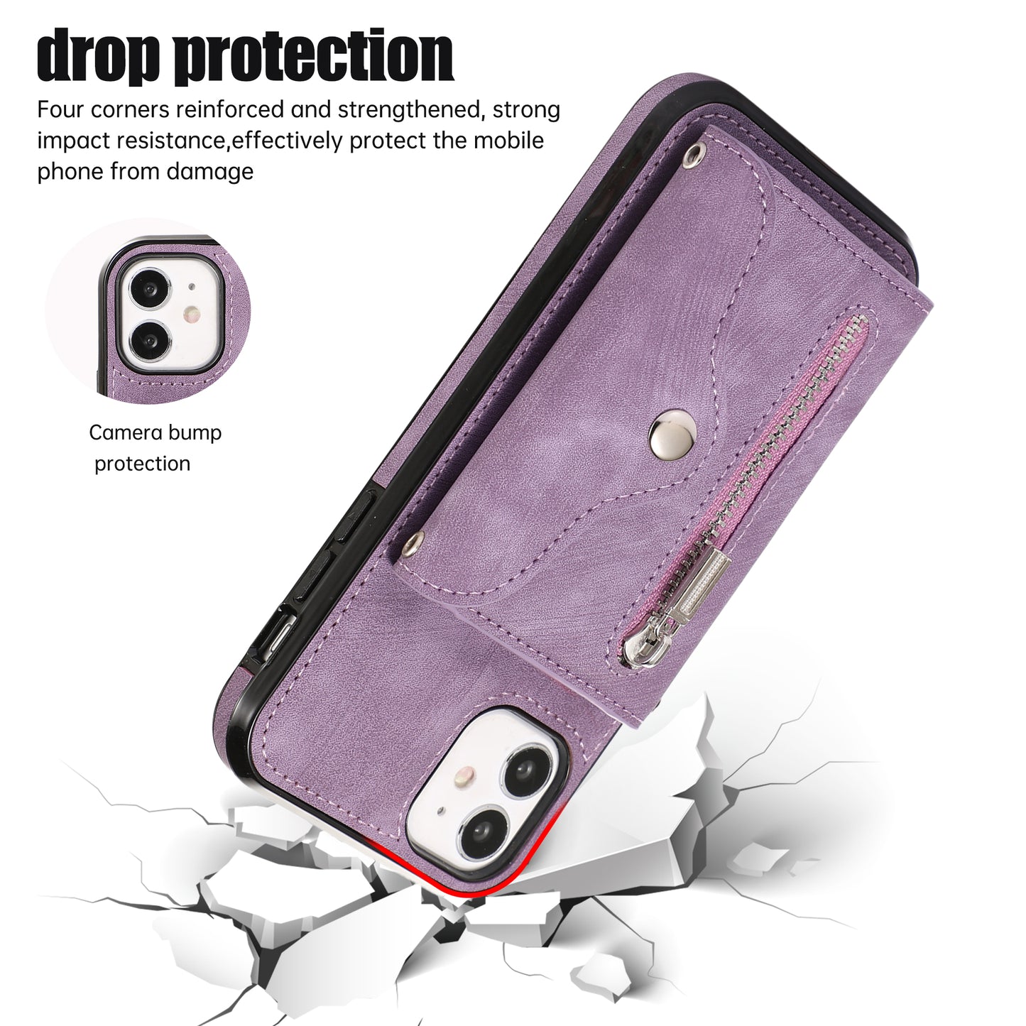 PU Leather+TPU Cover for iPhone 11 RFID Blocking Card Bag Phone Case with Kickstand