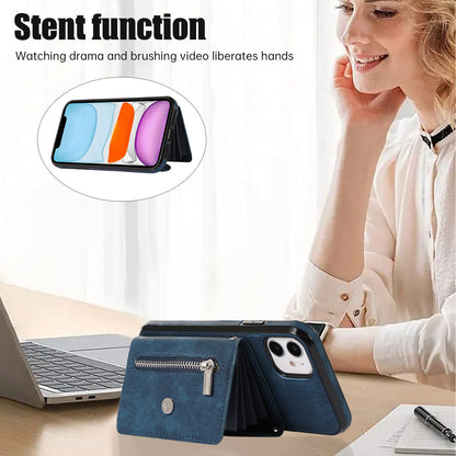 PU Leather+TPU Cover for iPhone 11 RFID Blocking Card Bag Phone Case with Kickstand