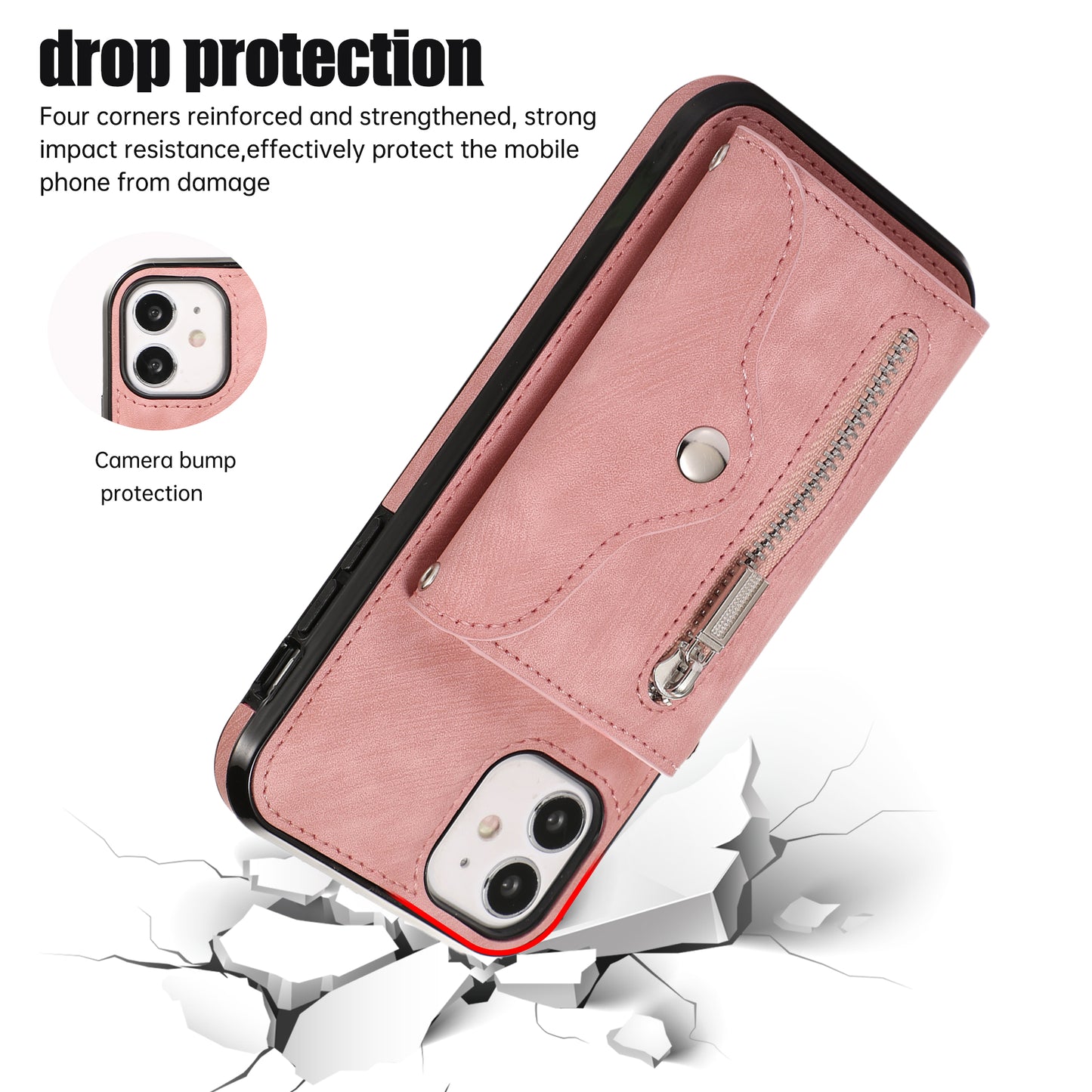 PU Leather+TPU Cover for iPhone 11 RFID Blocking Card Bag Phone Case with Kickstand