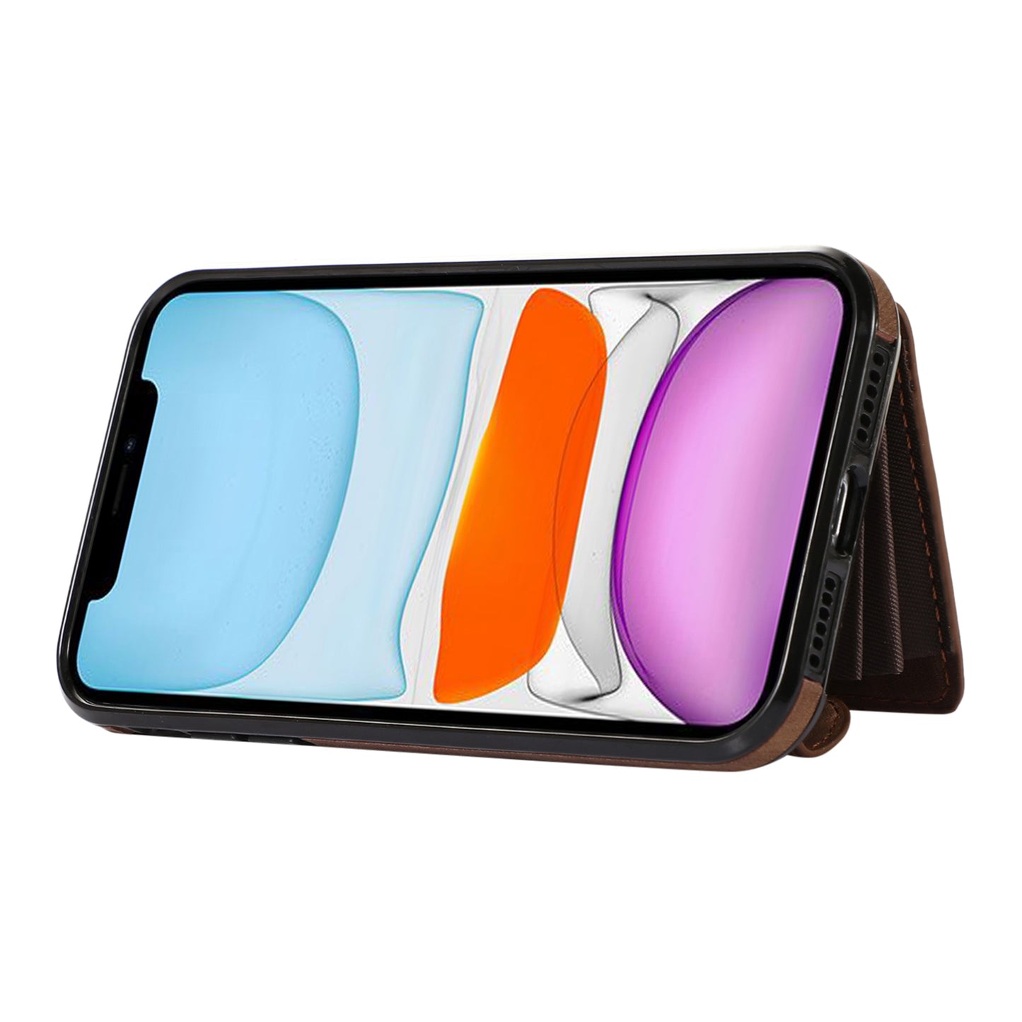 PU Leather+TPU Cover for iPhone 11 RFID Blocking Card Bag Phone Case with Kickstand