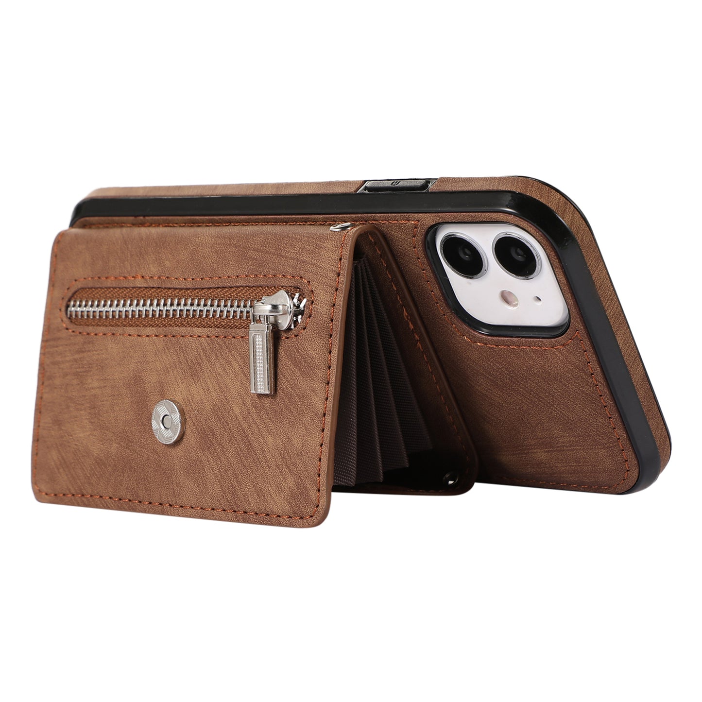 PU Leather+TPU Cover for iPhone 11 RFID Blocking Card Bag Phone Case with Kickstand