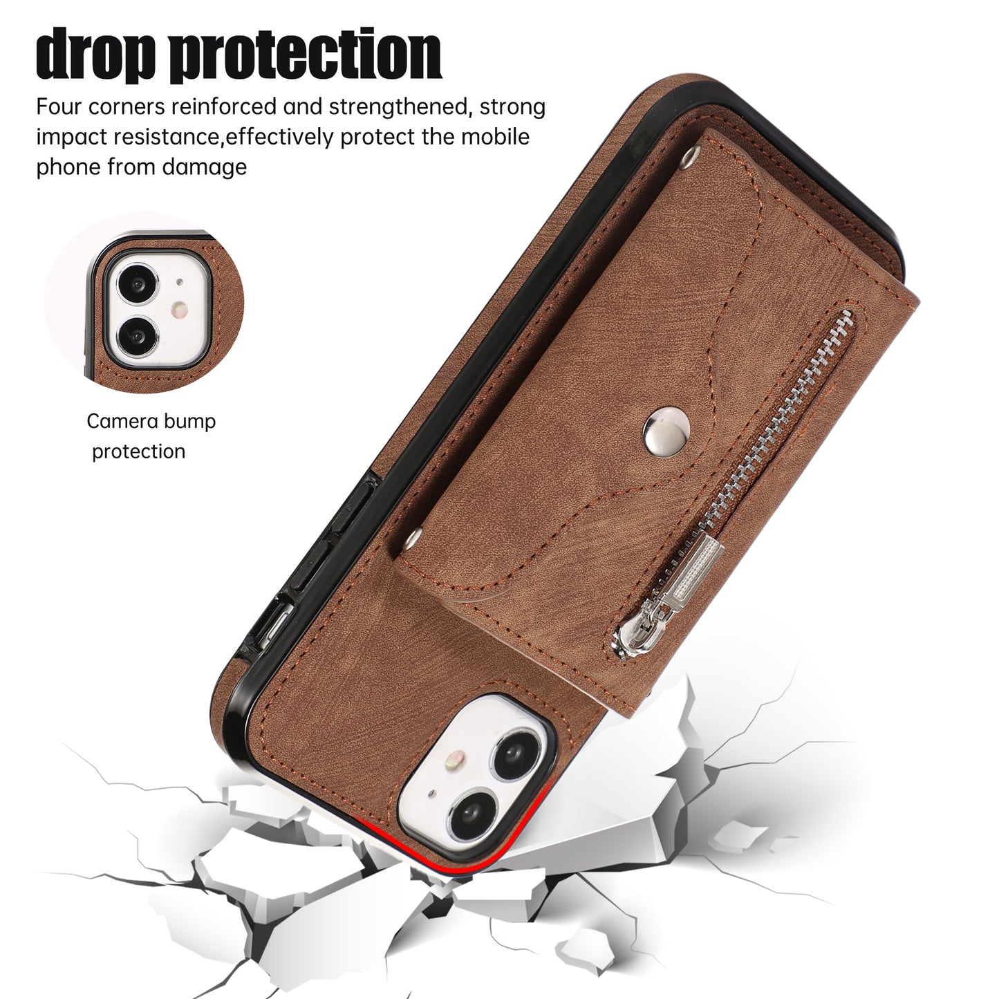 PU Leather+TPU Cover for iPhone 11 RFID Blocking Card Bag Phone Case with Kickstand
