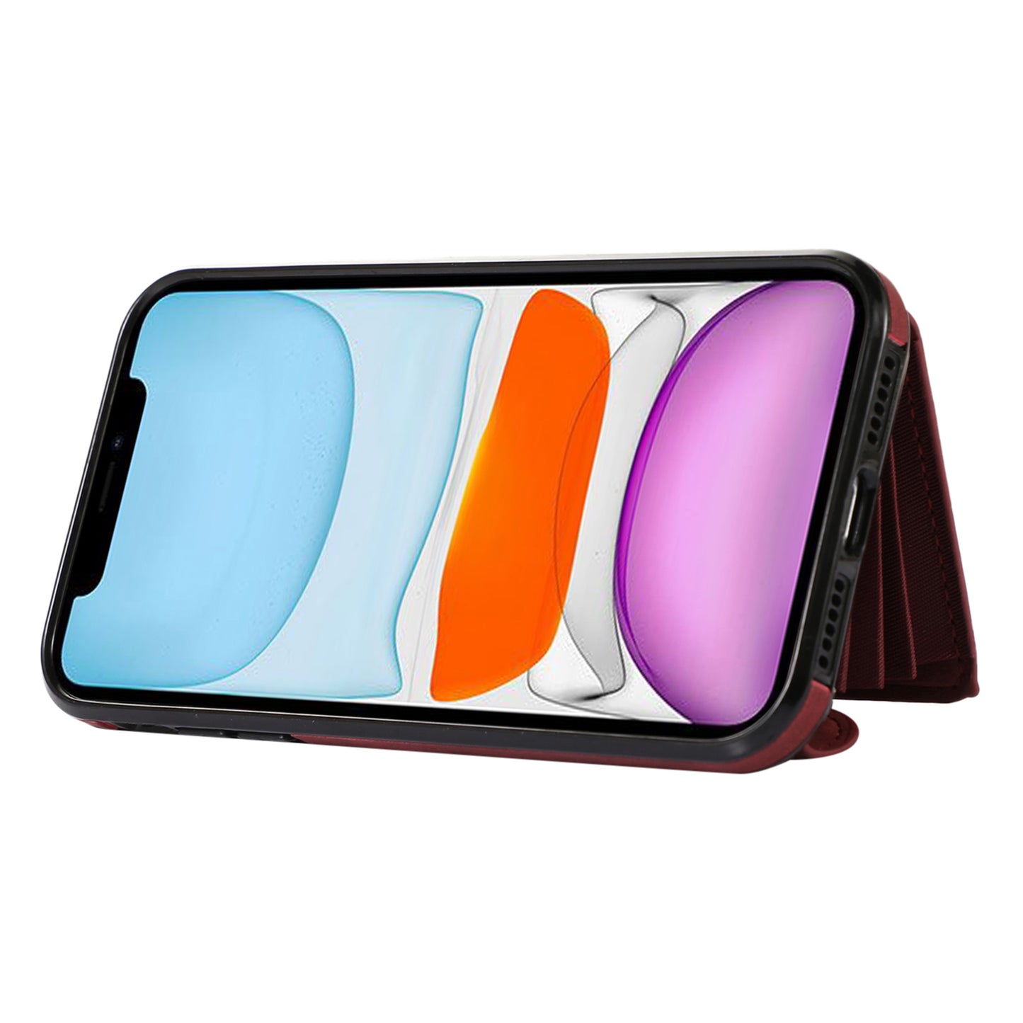 PU Leather+TPU Cover for iPhone 11 RFID Blocking Card Bag Phone Case with Kickstand