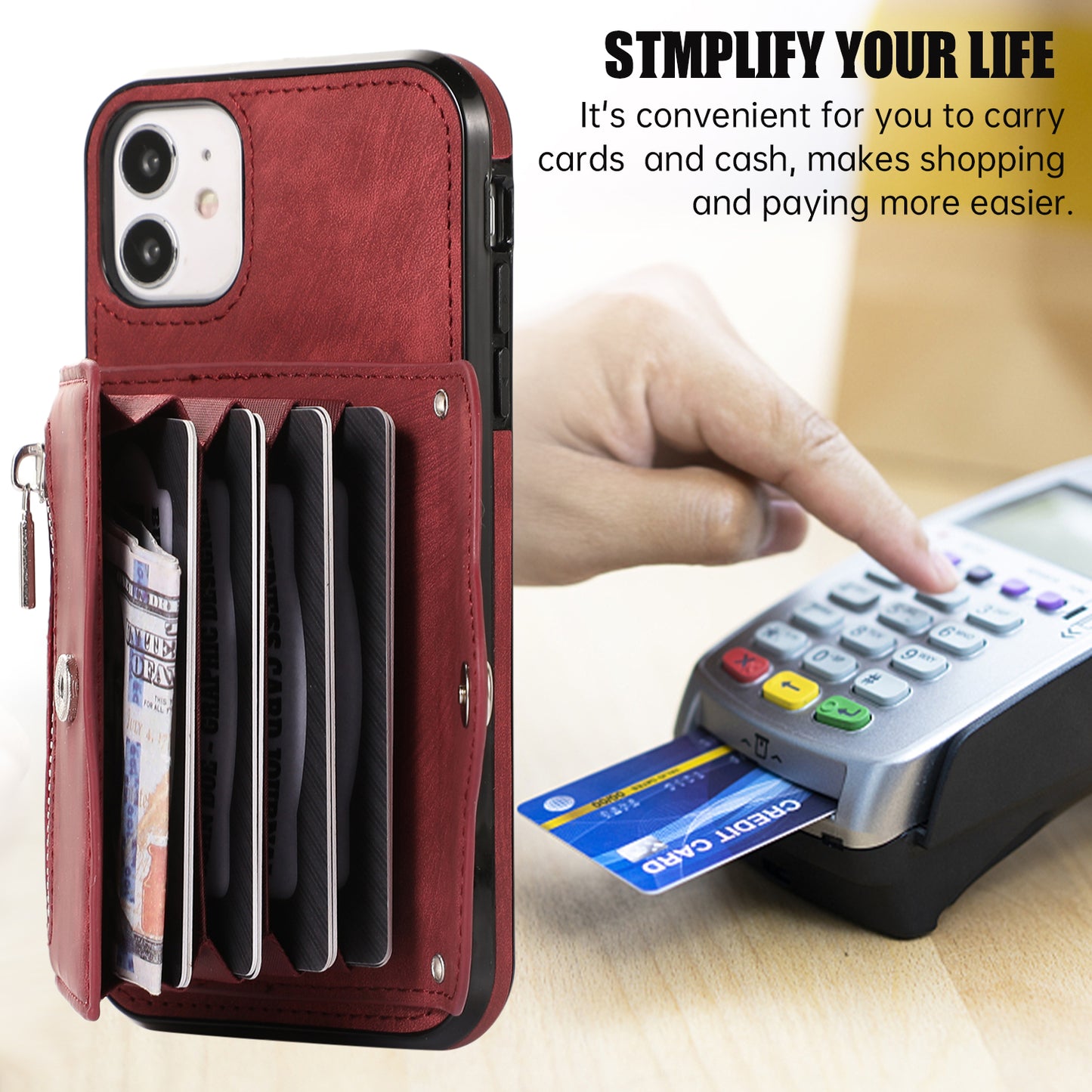 PU Leather+TPU Cover for iPhone 11 RFID Blocking Card Bag Phone Case with Kickstand