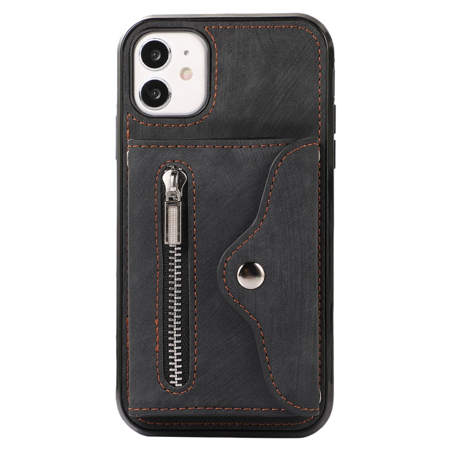For iPhone 12 mini 5.4 inch RFID Blocking Card Bag Anti-drop Phone Case Kickstand PU Leather+TPU Cover