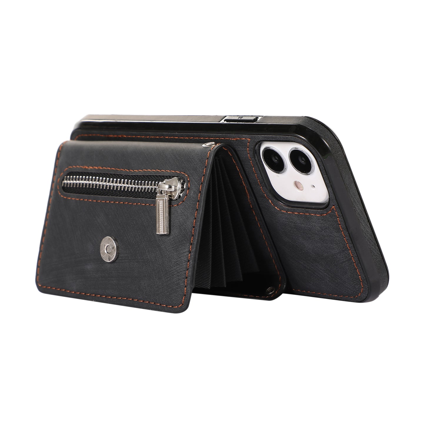 For iPhone 12 mini 5.4 inch RFID Blocking Card Bag Anti-drop Phone Case Kickstand PU Leather+TPU Cover