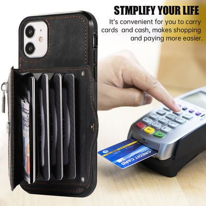 For iPhone 12 mini 5.4 inch RFID Blocking Card Bag Anti-drop Phone Case Kickstand PU Leather+TPU Cover