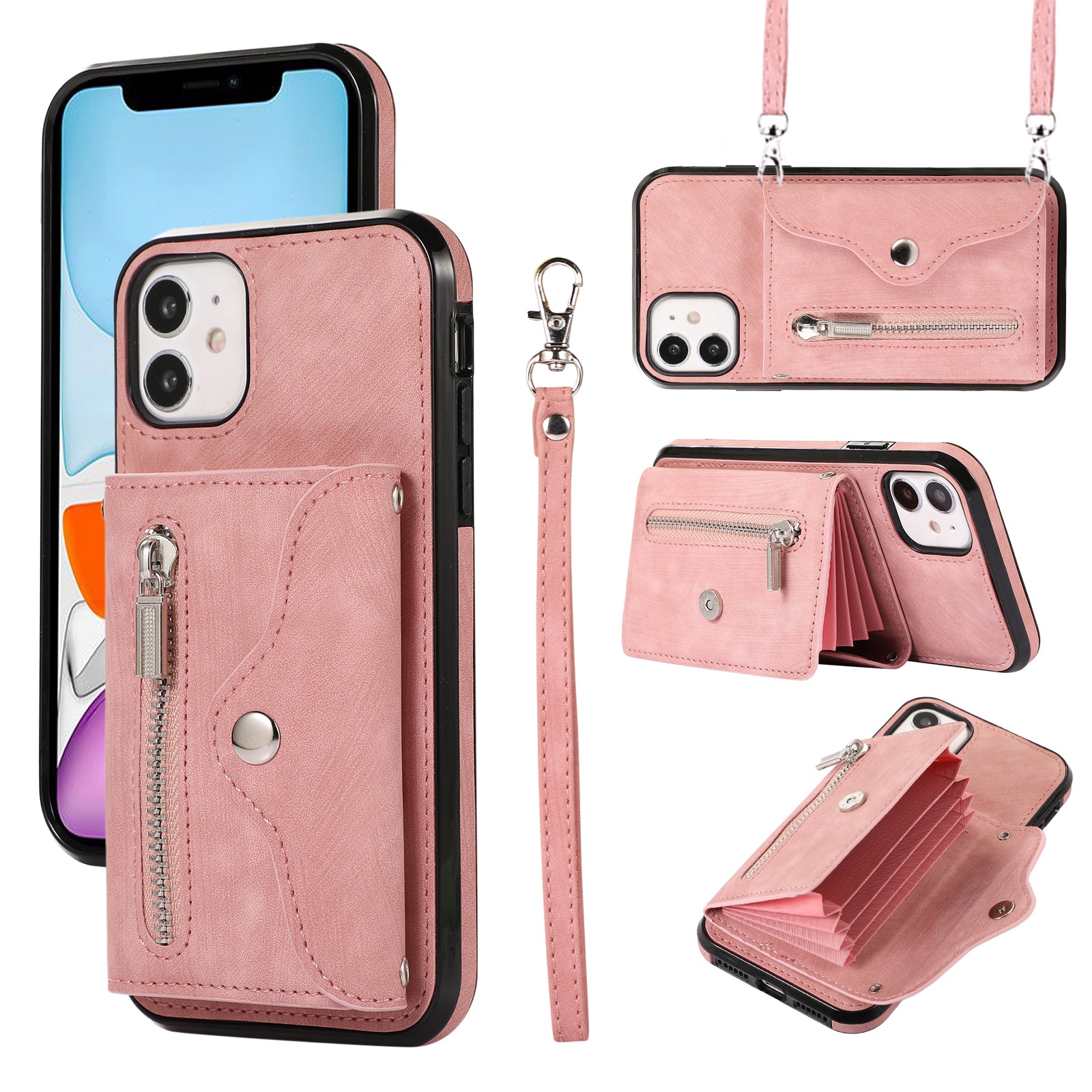 For iPhone 12 mini 5.4 inch RFID Blocking Card Bag Anti-drop Phone Case Kickstand PU Leather+TPU Cover