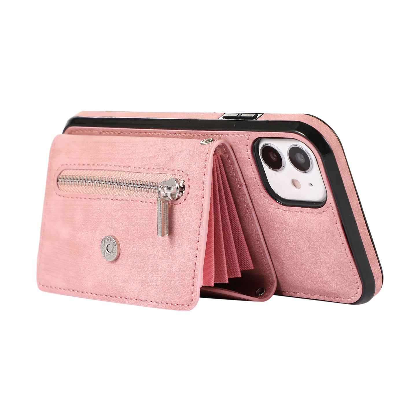 For iPhone 12 mini 5.4 inch RFID Blocking Card Bag Anti-drop Phone Case Kickstand PU Leather+TPU Cover