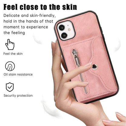 For iPhone 12 mini 5.4 inch RFID Blocking Card Bag Anti-drop Phone Case Kickstand PU Leather+TPU Cover