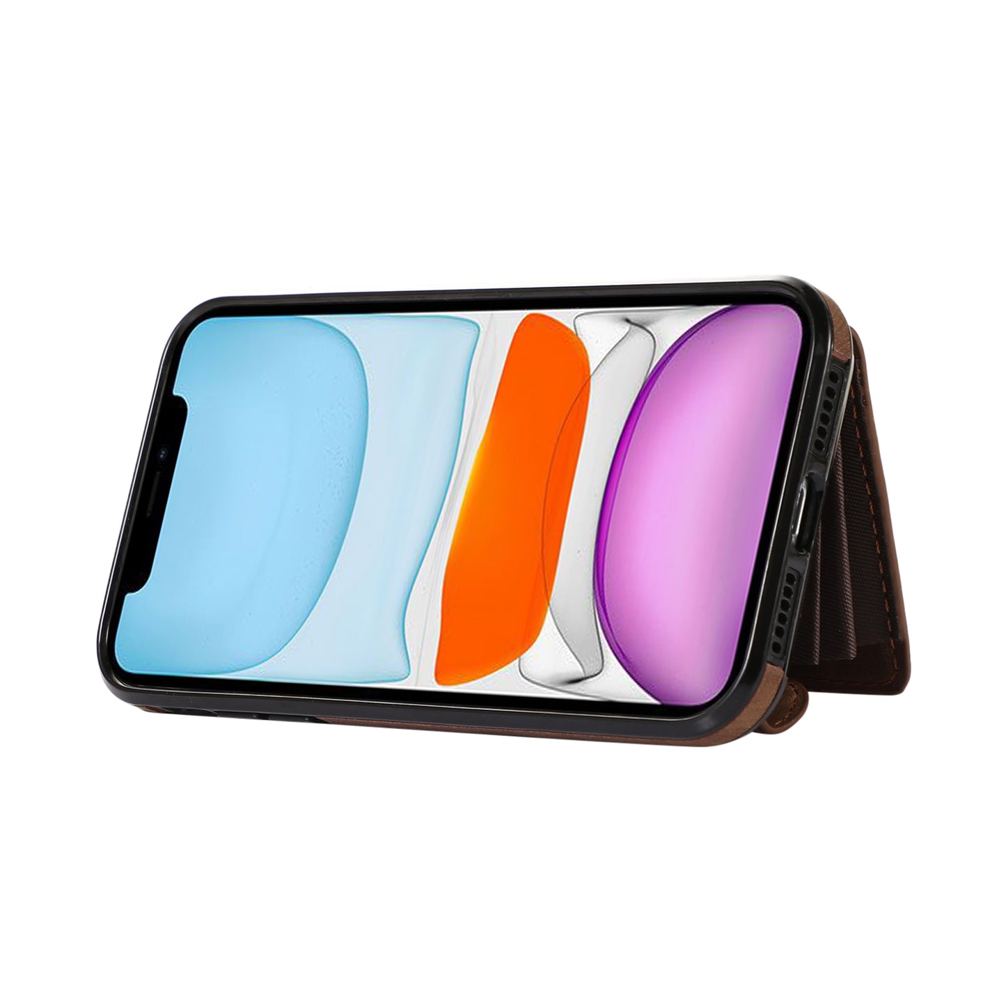 For iPhone 12 mini 5.4 inch RFID Blocking Card Bag Anti-drop Phone Case Kickstand PU Leather+TPU Cover