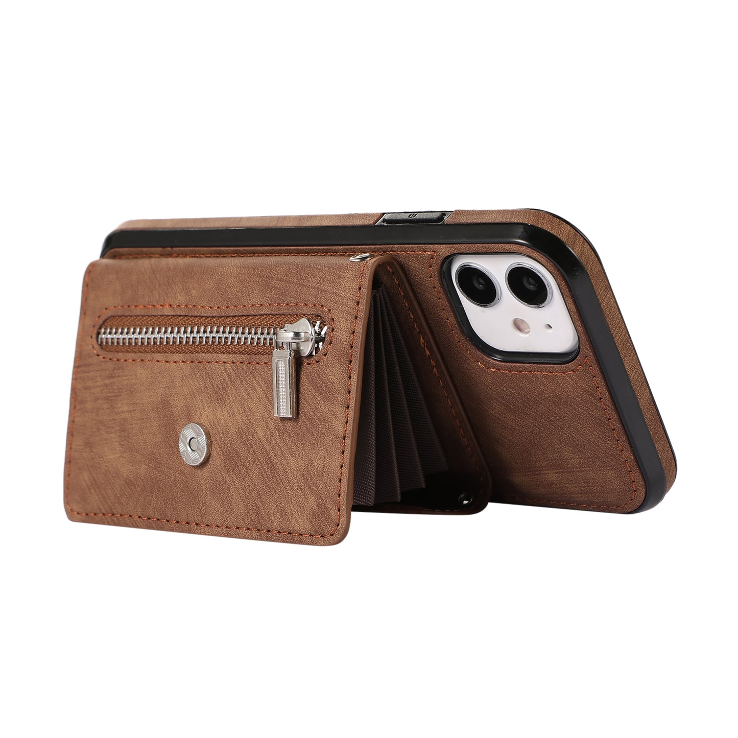 For iPhone 12 mini 5.4 inch RFID Blocking Card Bag Anti-drop Phone Case Kickstand PU Leather+TPU Cover