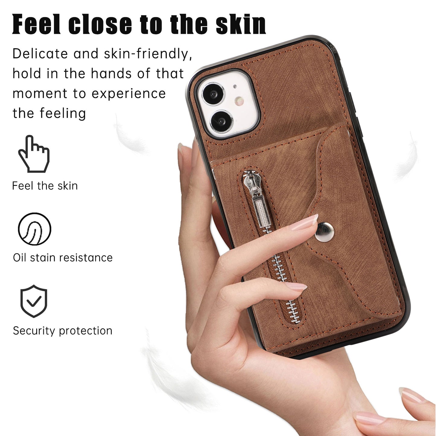 For iPhone 12 mini 5.4 inch RFID Blocking Card Bag Anti-drop Phone Case Kickstand PU Leather+TPU Cover