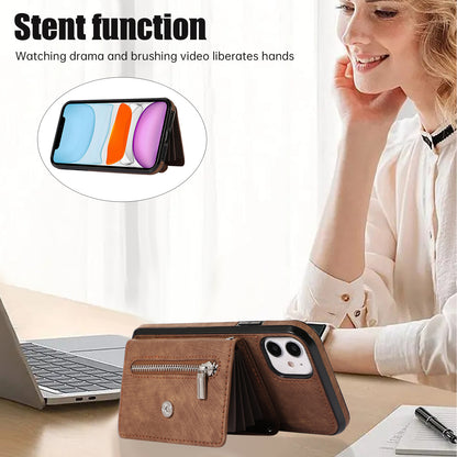 For iPhone 12 mini 5.4 inch RFID Blocking Card Bag Anti-drop Phone Case Kickstand PU Leather+TPU Cover