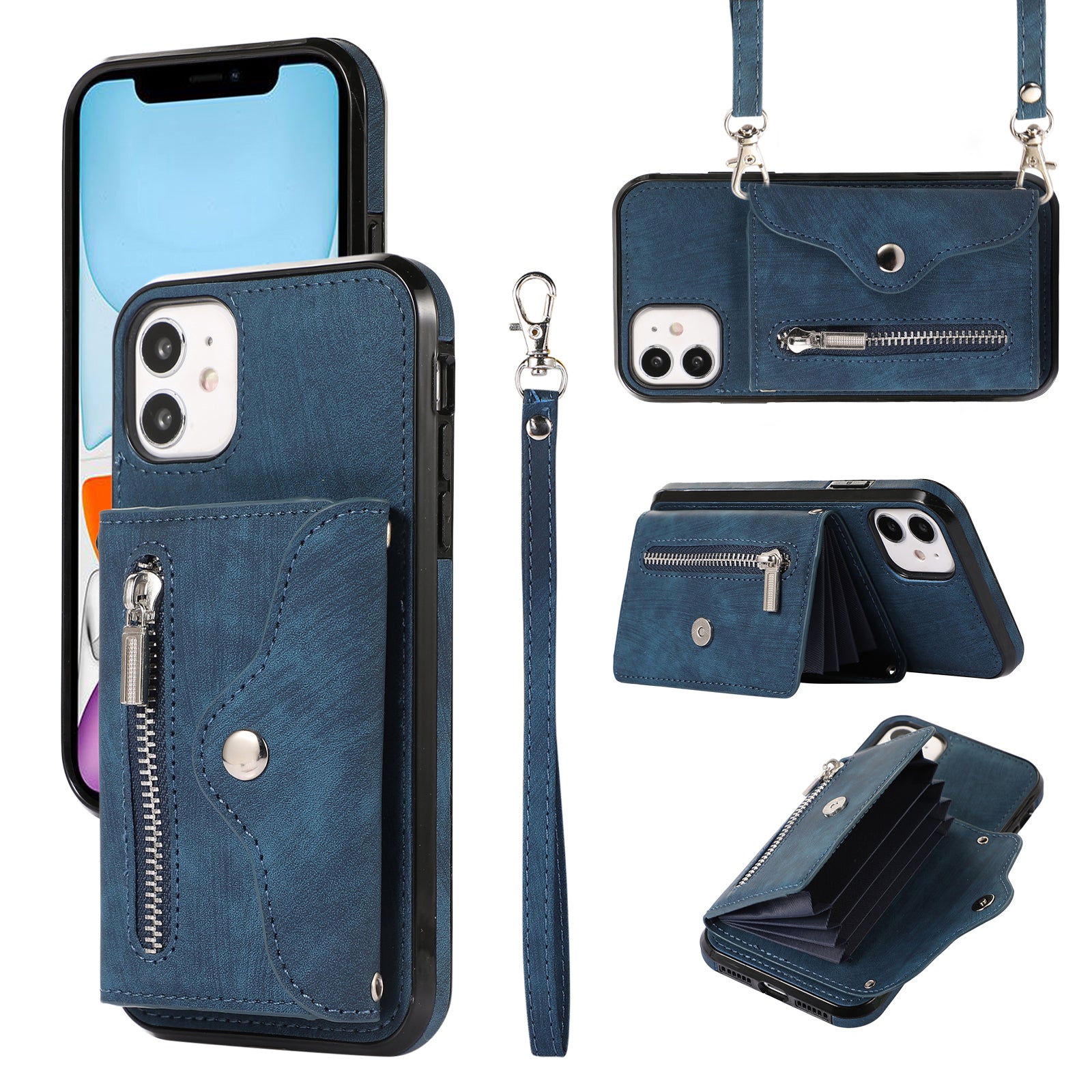 For iPhone 12 mini 5.4 inch RFID Blocking Card Bag Anti-drop Phone Case Kickstand PU Leather+TPU Cover