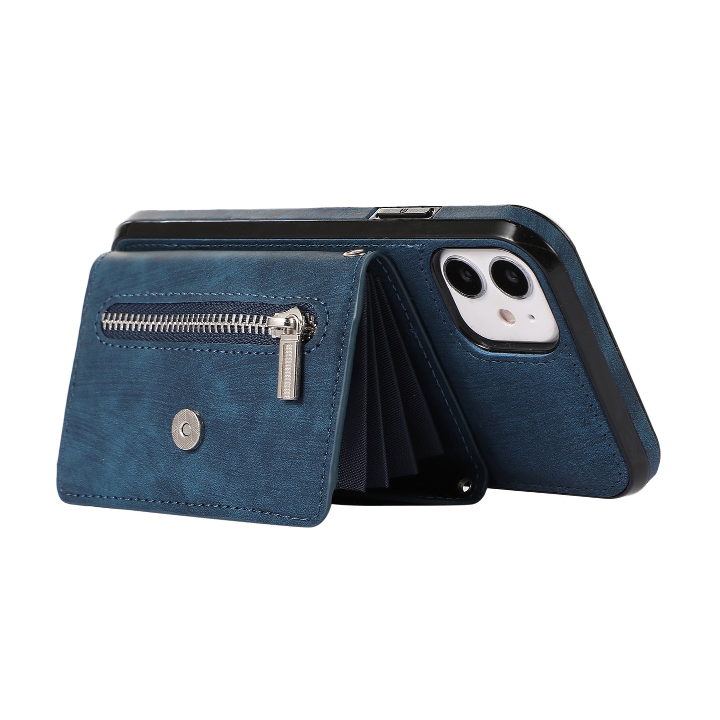 For iPhone 12 mini 5.4 inch RFID Blocking Card Bag Anti-drop Phone Case Kickstand PU Leather+TPU Cover