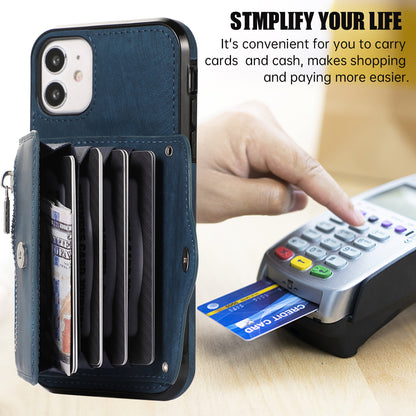 For iPhone 12 mini 5.4 inch RFID Blocking Card Bag Anti-drop Phone Case Kickstand PU Leather+TPU Cover