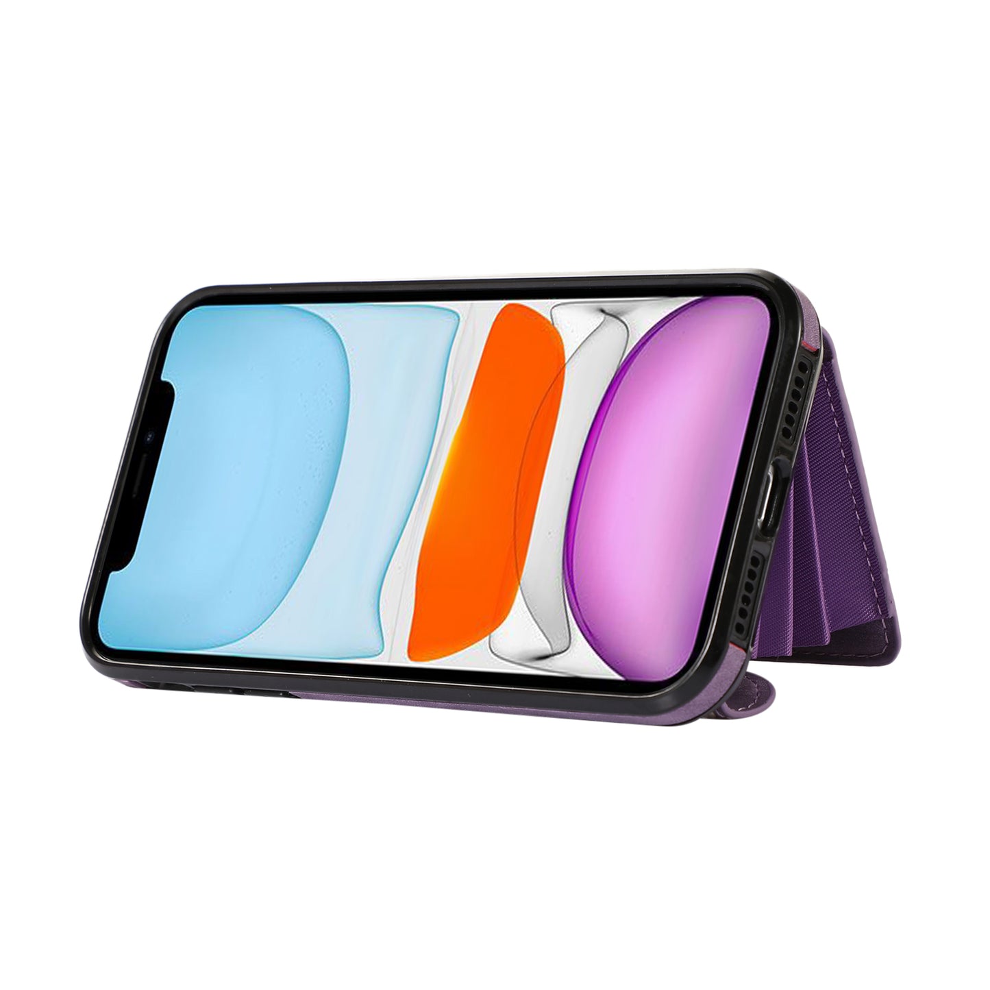 For iPhone 12 mini 5.4 inch RFID Blocking Card Bag Anti-drop Phone Case Kickstand PU Leather+TPU Cover