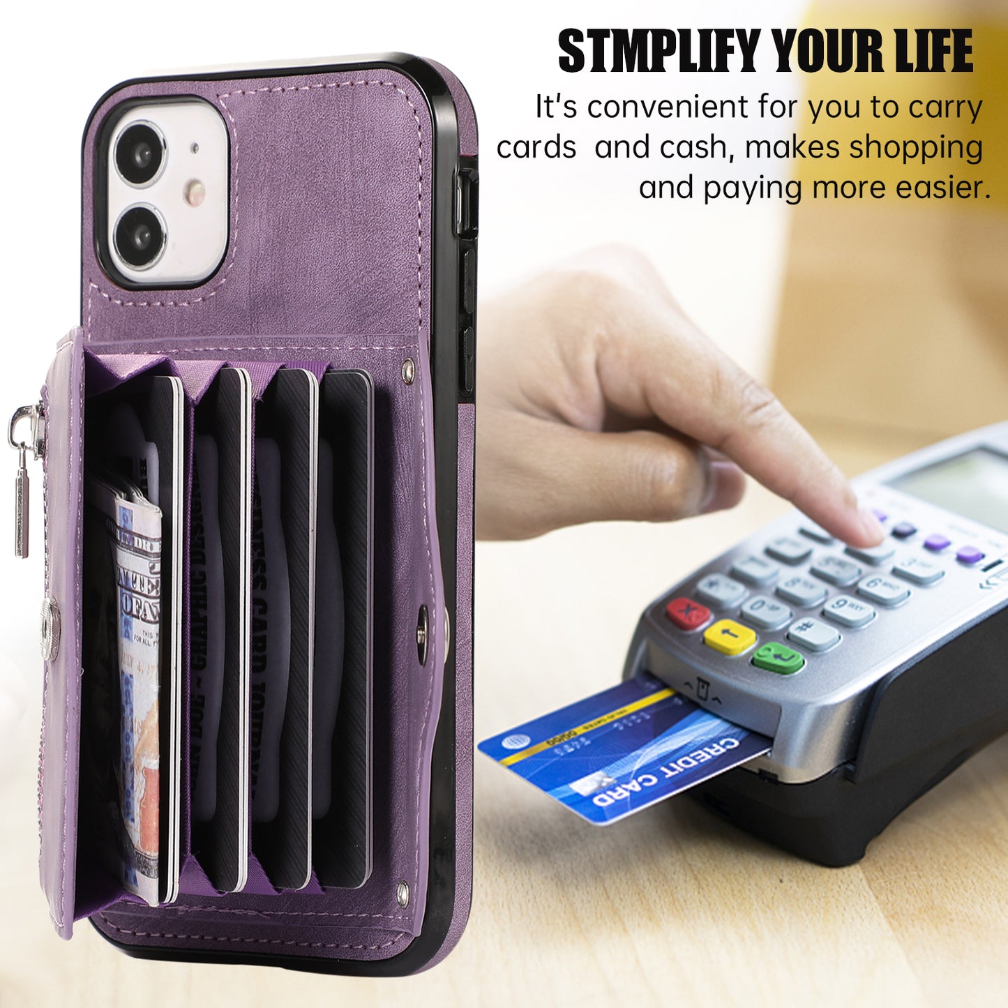 For iPhone 12 mini 5.4 inch RFID Blocking Card Bag Anti-drop Phone Case Kickstand PU Leather+TPU Cover