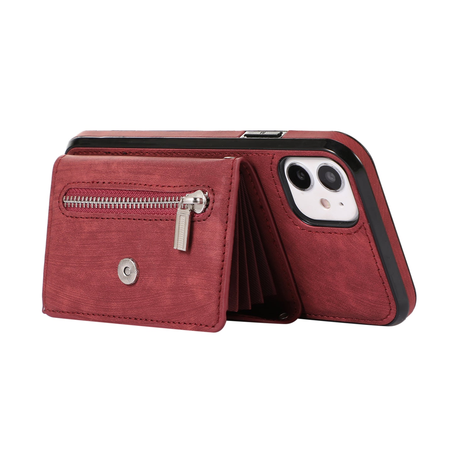 For iPhone 12 mini 5.4 inch RFID Blocking Card Bag Anti-drop Phone Case Kickstand PU Leather+TPU Cover