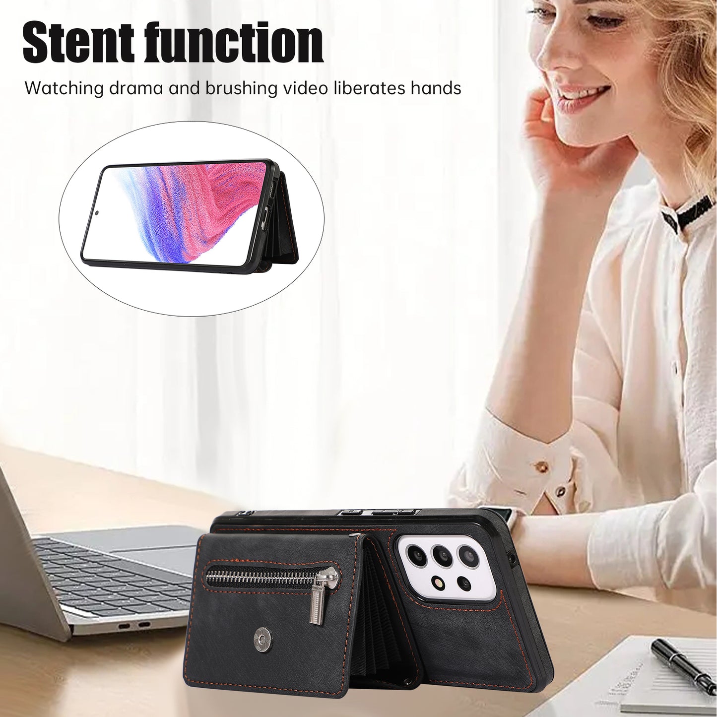 For Samsung Galaxy A53 5G Cell Phone Case RFID Blocking Card Bag Kickstand PU Leather+TPU Cover