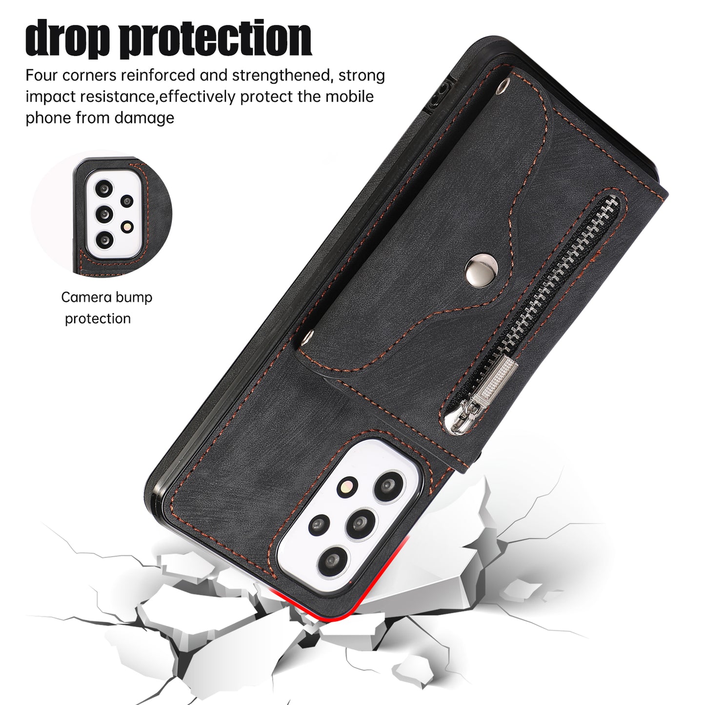 For Samsung Galaxy A53 5G Cell Phone Case RFID Blocking Card Bag Kickstand PU Leather+TPU Cover