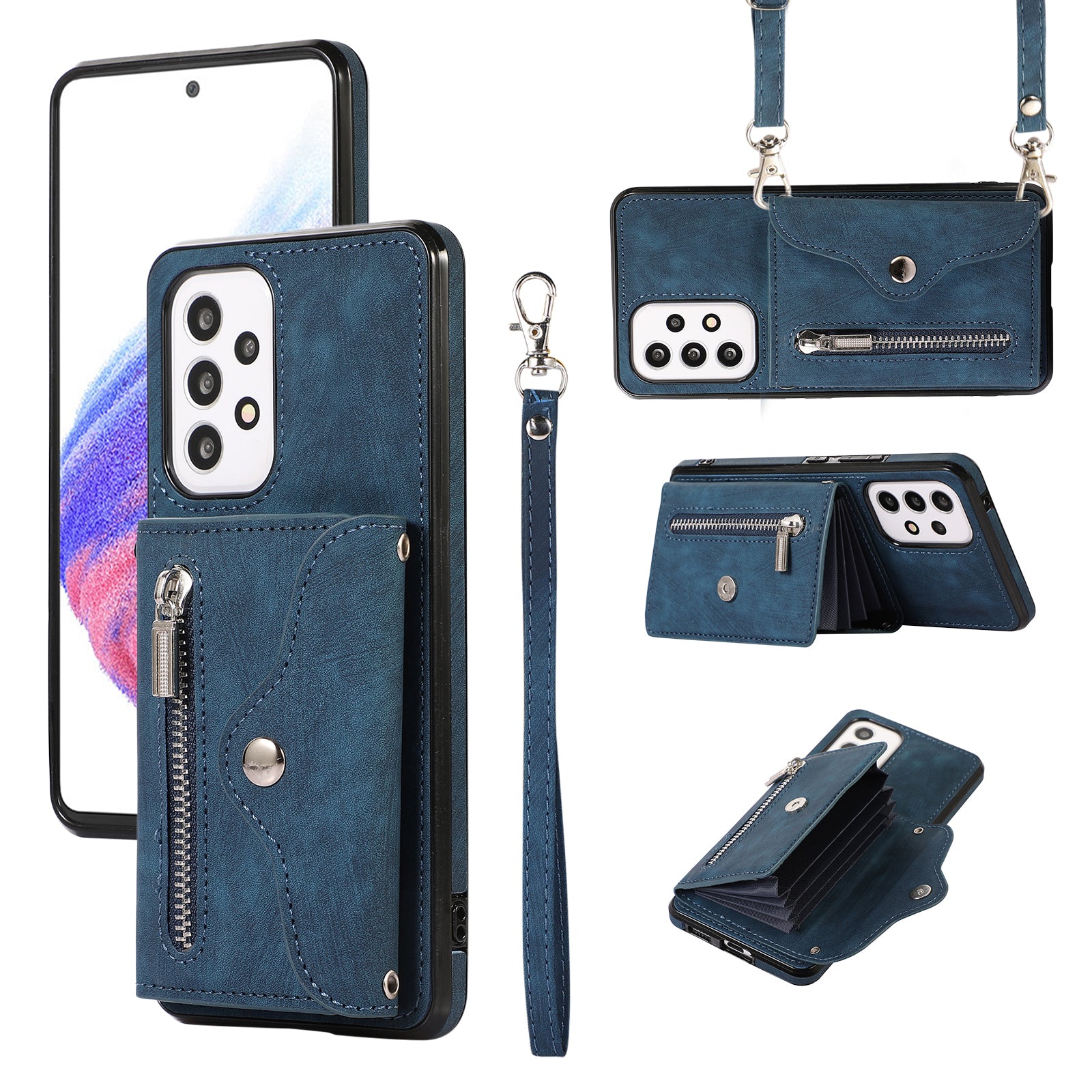 For Samsung Galaxy A53 5G Cell Phone Case RFID Blocking Card Bag Kickstand PU Leather+TPU Cover