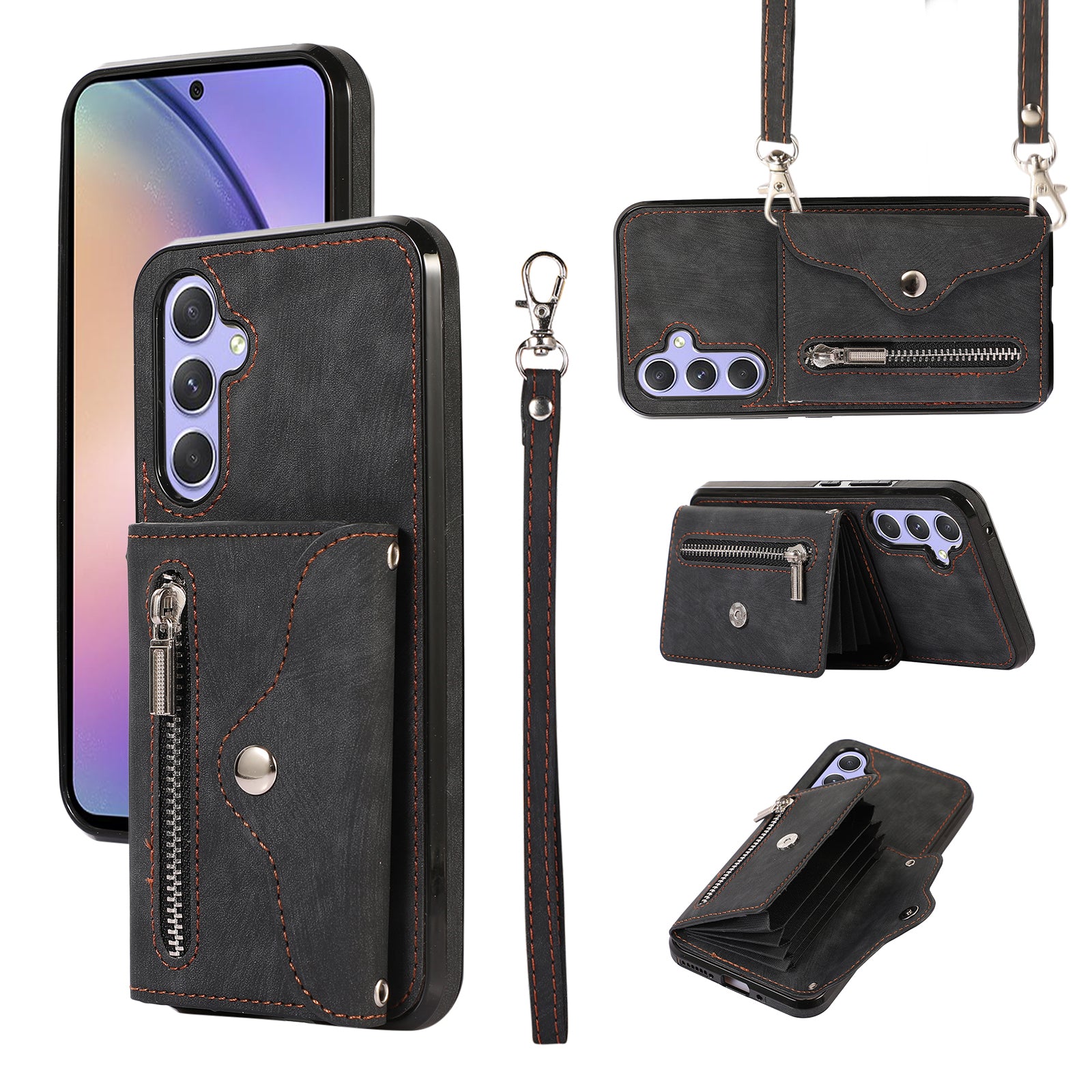 For Samsung Galaxy A54 5G RFID Blocking Mobile Phone Cover Card Bag Kickstand PU Leather Coated TPU Cover
