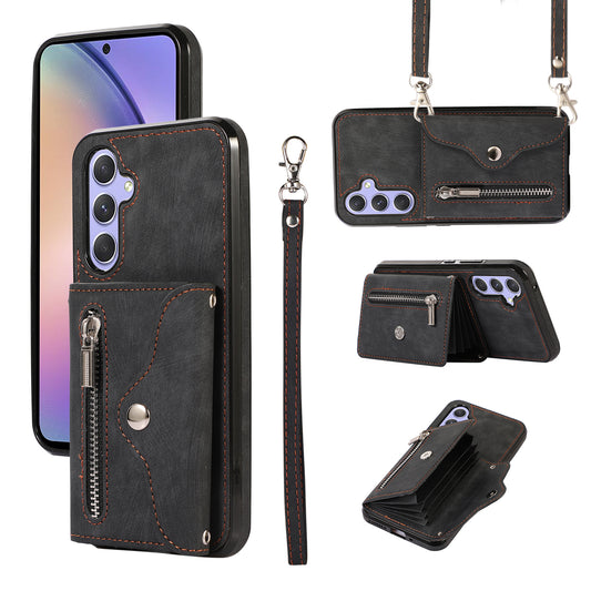 For Samsung Galaxy A54 5G RFID Blocking Mobile Phone Cover Card Bag Kickstand PU Leather Coated TPU Cover
