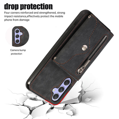 For Samsung Galaxy A54 5G RFID Blocking Mobile Phone Cover Card Bag Kickstand PU Leather Coated TPU Cover