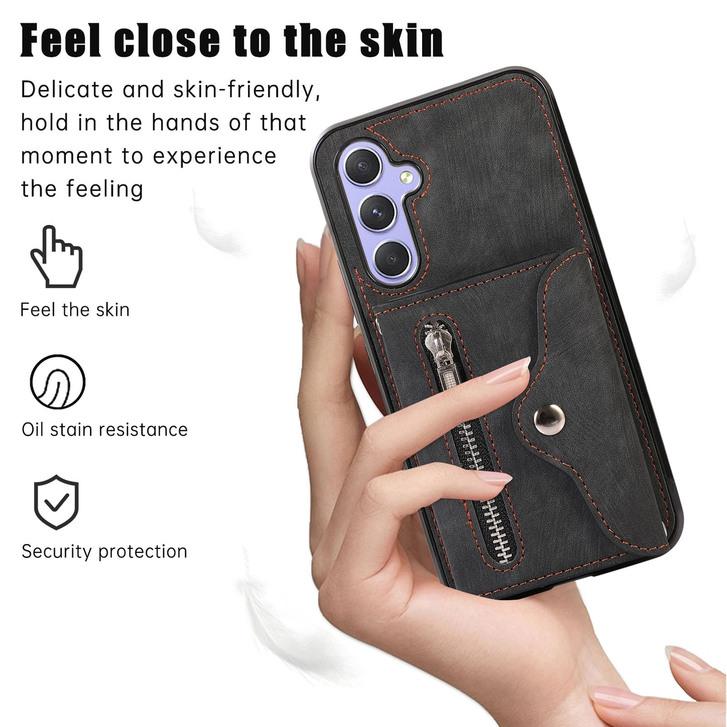 For Samsung Galaxy A54 5G RFID Blocking Mobile Phone Cover Card Bag Kickstand PU Leather Coated TPU Cover