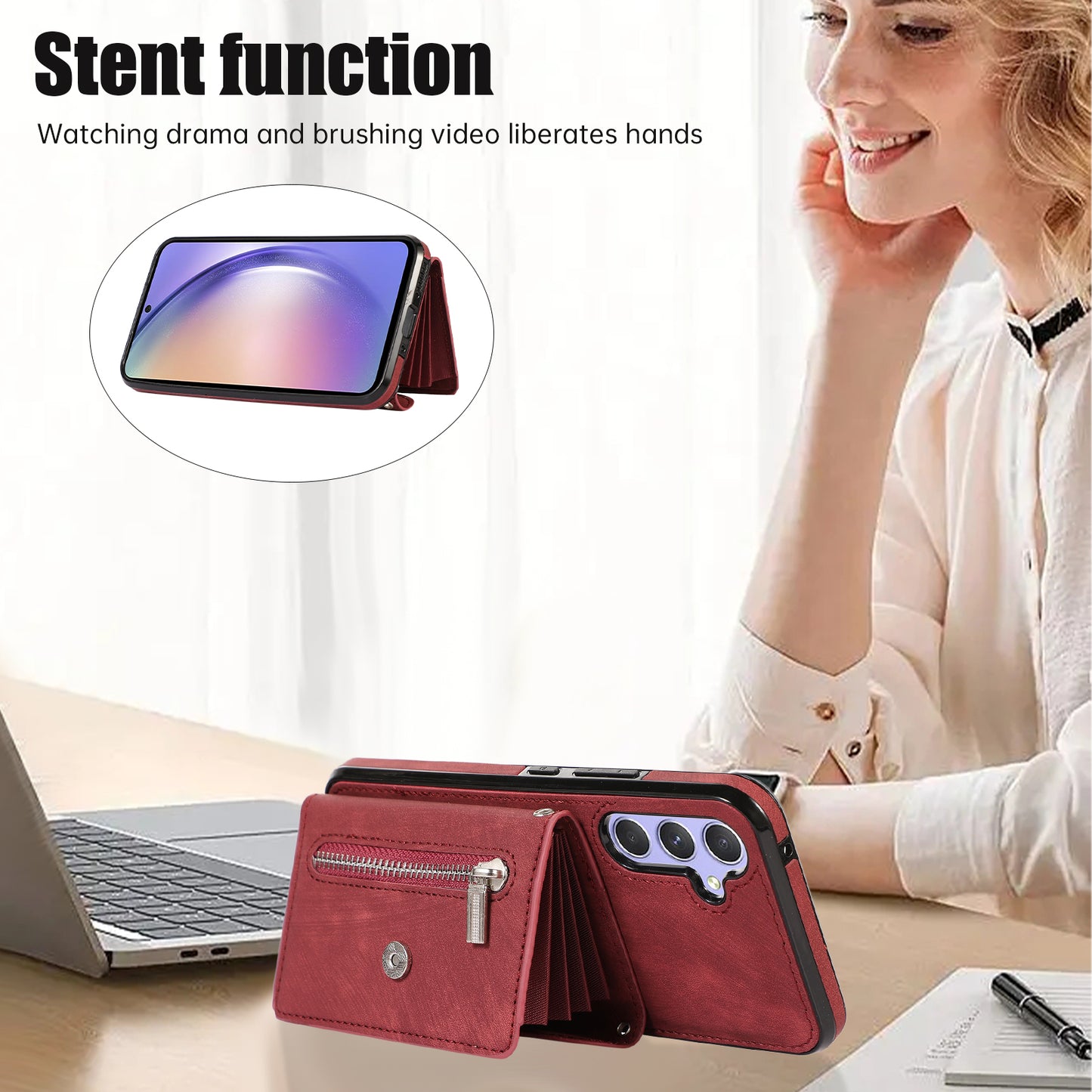 For Samsung Galaxy A54 5G RFID Blocking Mobile Phone Cover Card Bag Kickstand PU Leather Coated TPU Cover