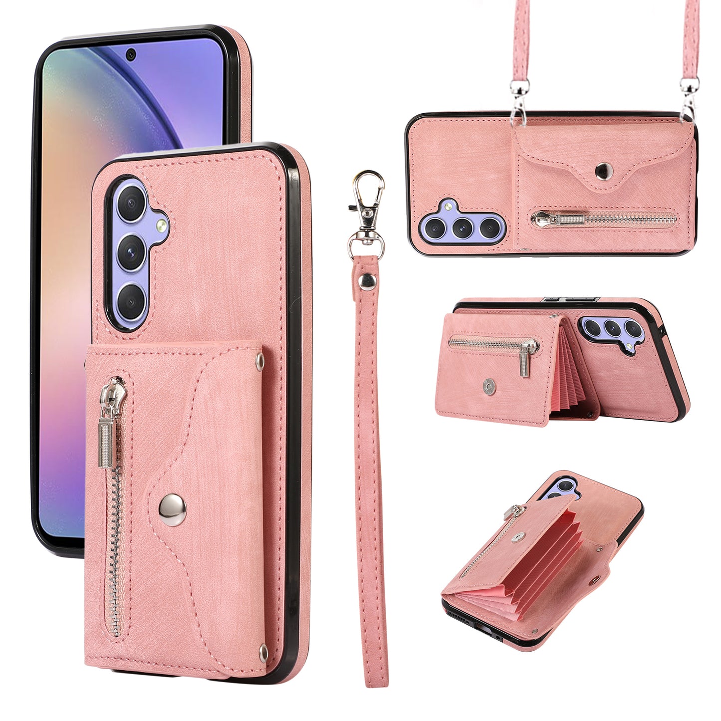 For Samsung Galaxy A54 5G RFID Blocking Mobile Phone Cover Card Bag Kickstand PU Leather Coated TPU Cover