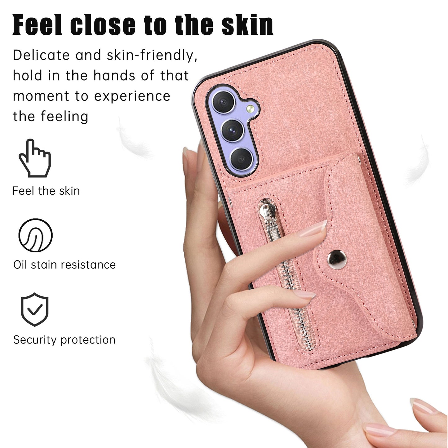 For Samsung Galaxy A54 5G RFID Blocking Mobile Phone Cover Card Bag Kickstand PU Leather Coated TPU Cover