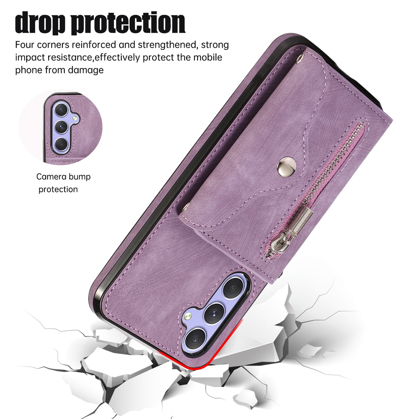 For Samsung Galaxy A54 5G RFID Blocking Mobile Phone Cover Card Bag Kickstand PU Leather Coated TPU Cover