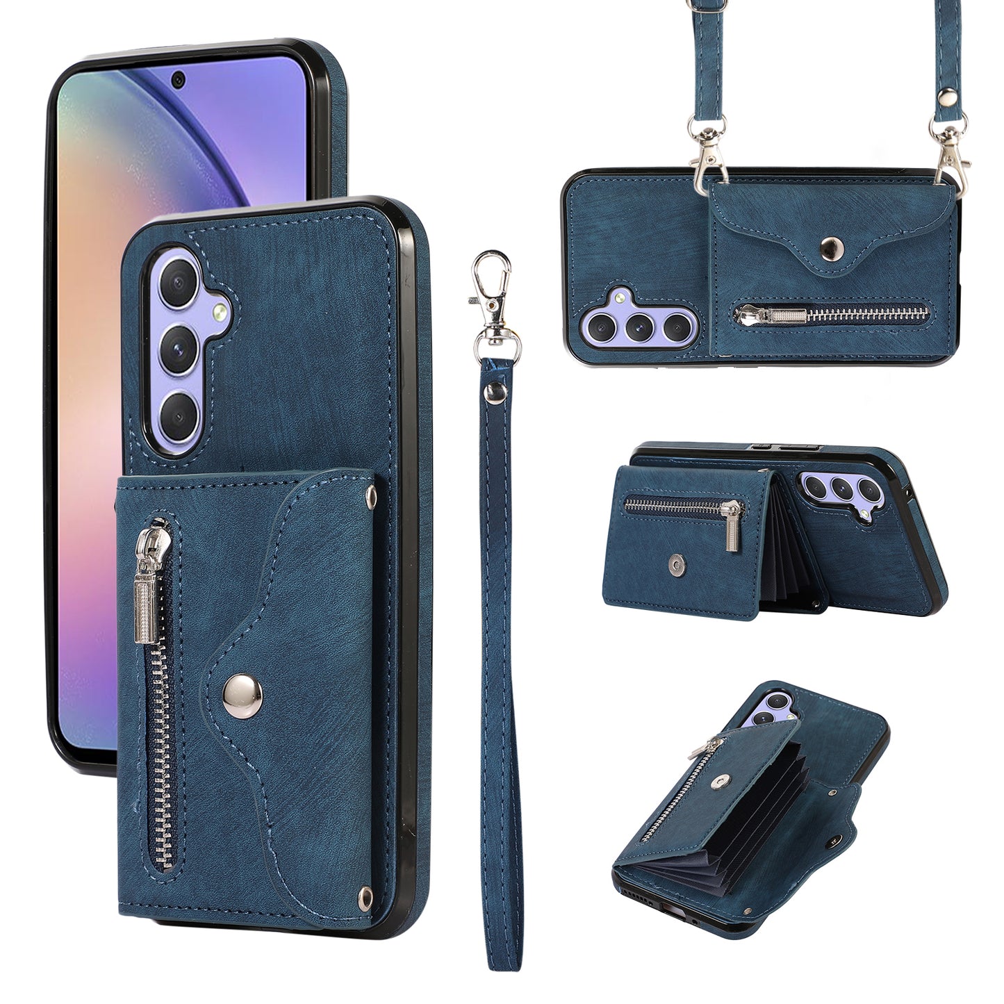 For Samsung Galaxy A54 5G RFID Blocking Mobile Phone Cover Card Bag Kickstand PU Leather Coated TPU Cover