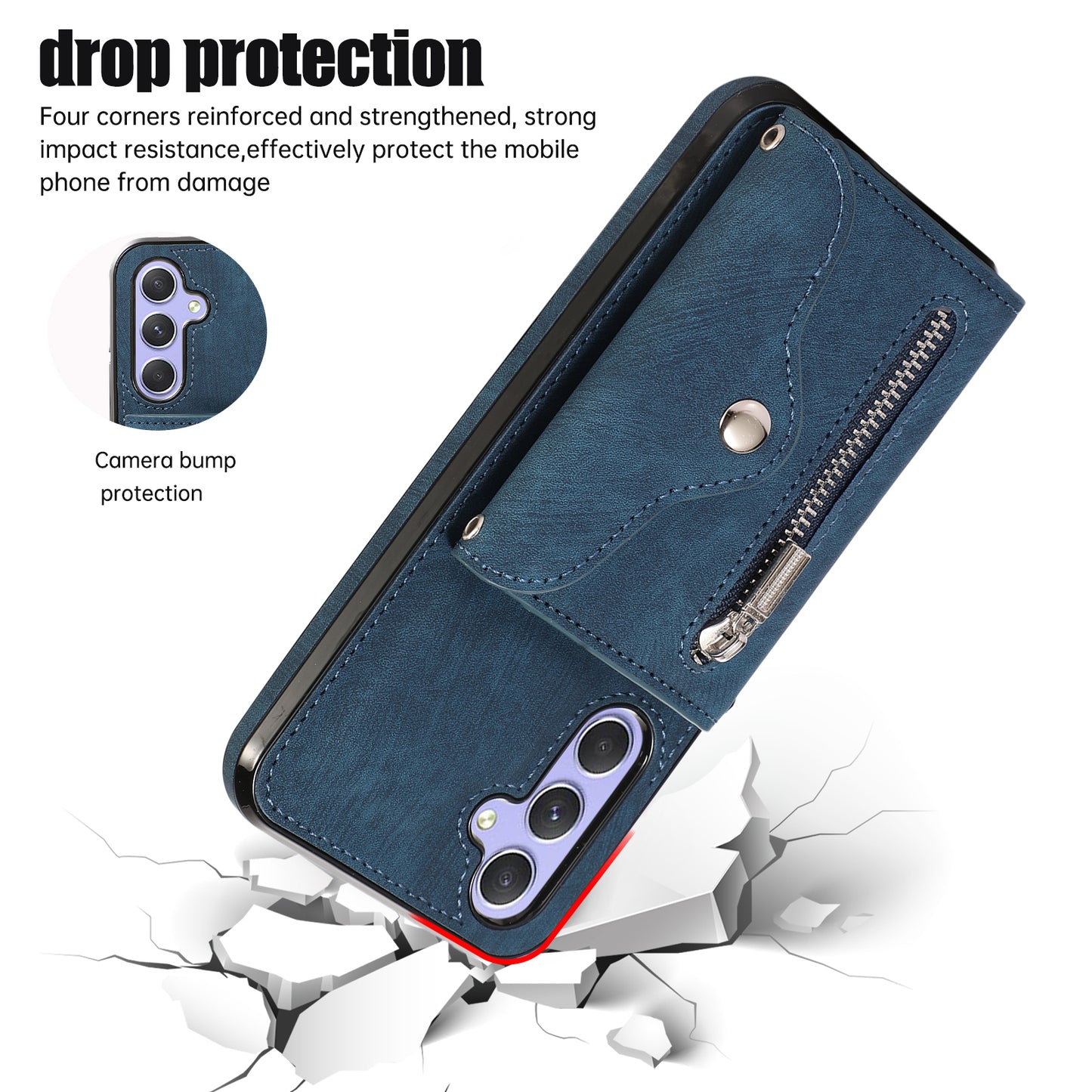 For Samsung Galaxy A54 5G RFID Blocking Mobile Phone Cover Card Bag Kickstand PU Leather Coated TPU Cover