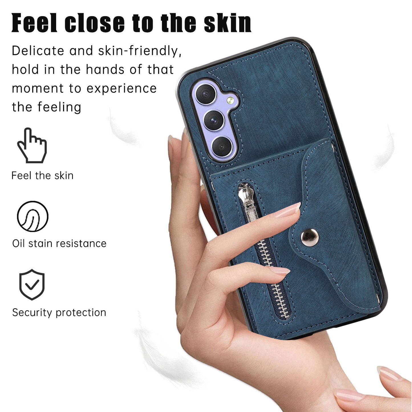 For Samsung Galaxy A54 5G RFID Blocking Mobile Phone Cover Card Bag Kickstand PU Leather Coated TPU Cover