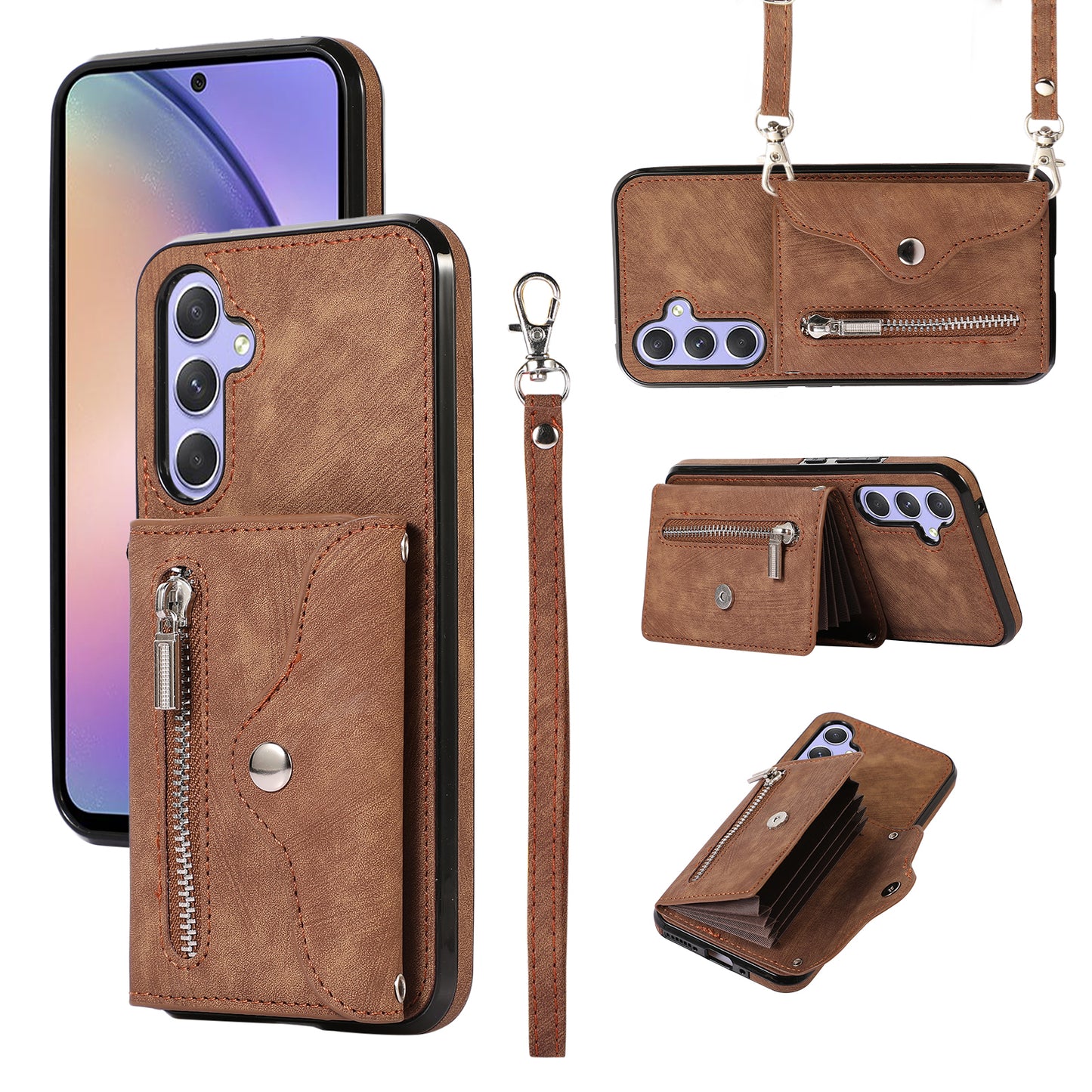 For Samsung Galaxy A54 5G RFID Blocking Mobile Phone Cover Card Bag Kickstand PU Leather Coated TPU Cover