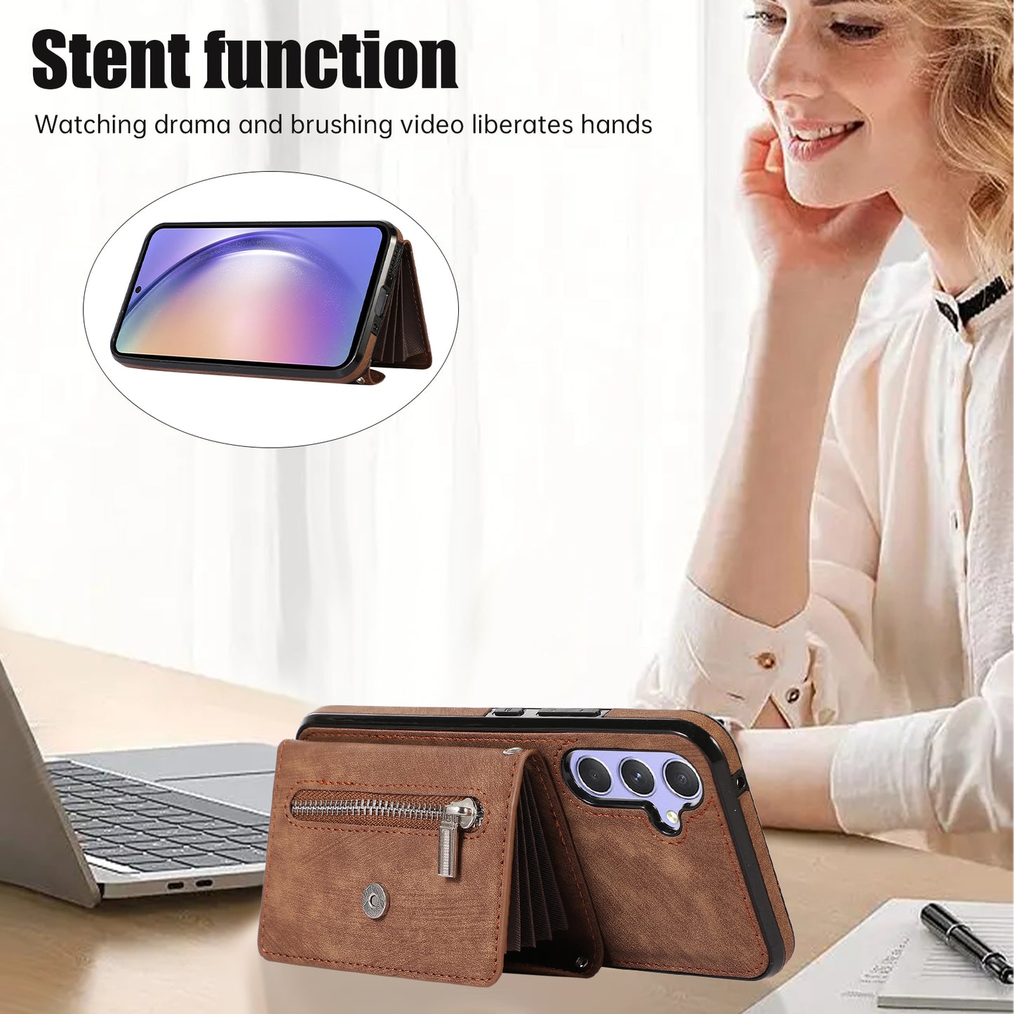 For Samsung Galaxy A54 5G RFID Blocking Mobile Phone Cover Card Bag Kickstand PU Leather Coated TPU Cover