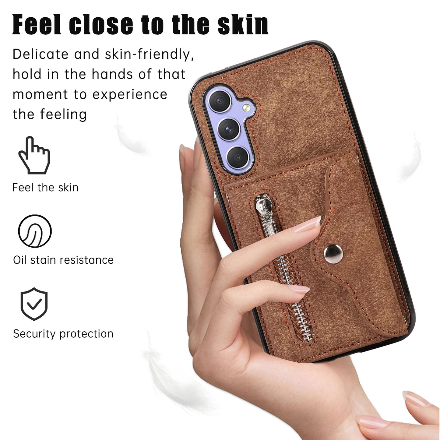 For Samsung Galaxy A54 5G RFID Blocking Mobile Phone Cover Card Bag Kickstand PU Leather Coated TPU Cover