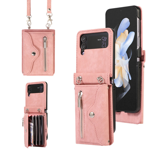 Kickstand Phone Case for Samsung Galaxy Z Flip4 5G RFID Blocking Card Bag PU Leather+TPU Cover
