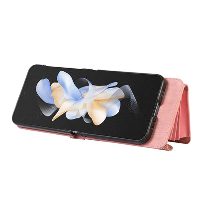 Kickstand Phone Case for Samsung Galaxy Z Flip4 5G RFID Blocking Card Bag PU Leather+TPU Cover