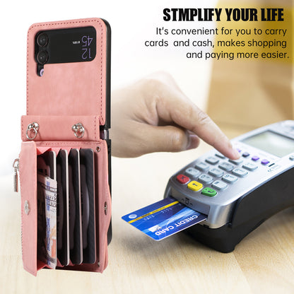 Kickstand Phone Case for Samsung Galaxy Z Flip4 5G RFID Blocking Card Bag PU Leather+TPU Cover