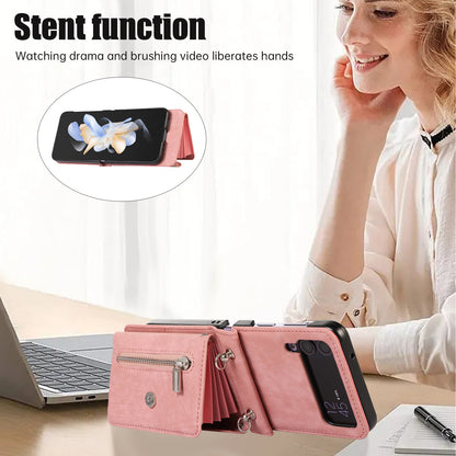 Kickstand Phone Case for Samsung Galaxy Z Flip4 5G RFID Blocking Card Bag PU Leather+TPU Cover